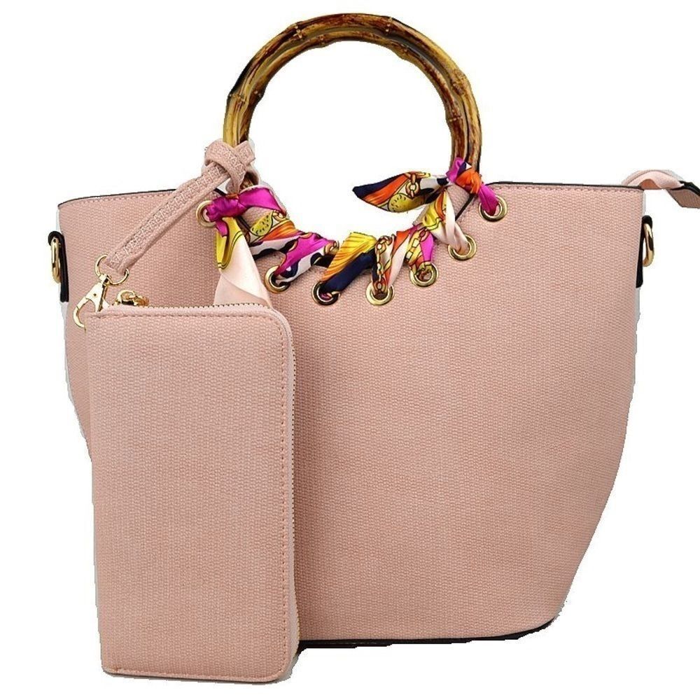 Accent Bamboo Scarf Handle Satchel & Wallet Set